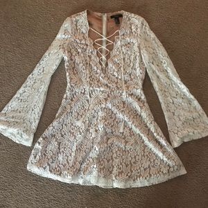 Forever 21 white lace lace-up bell sleeve dress